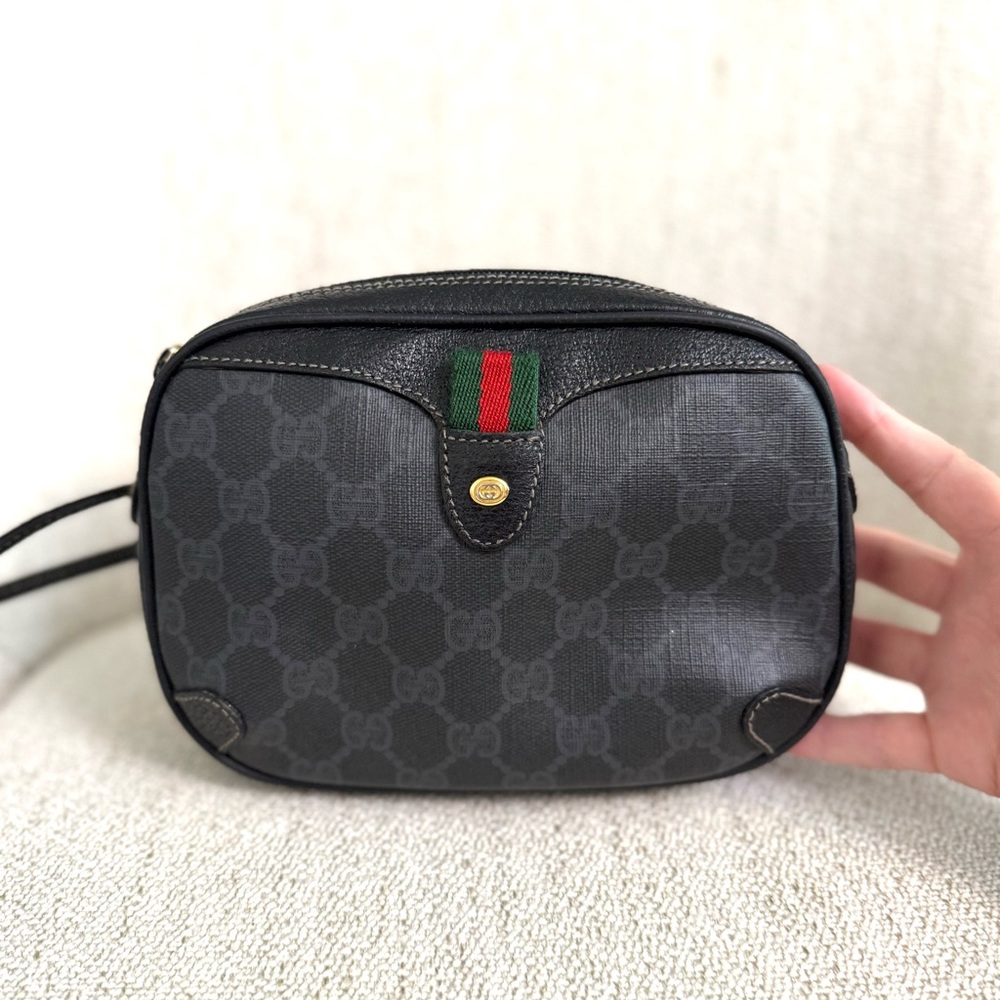Gucci Black Crossbody Bag with Red and Green Stripe